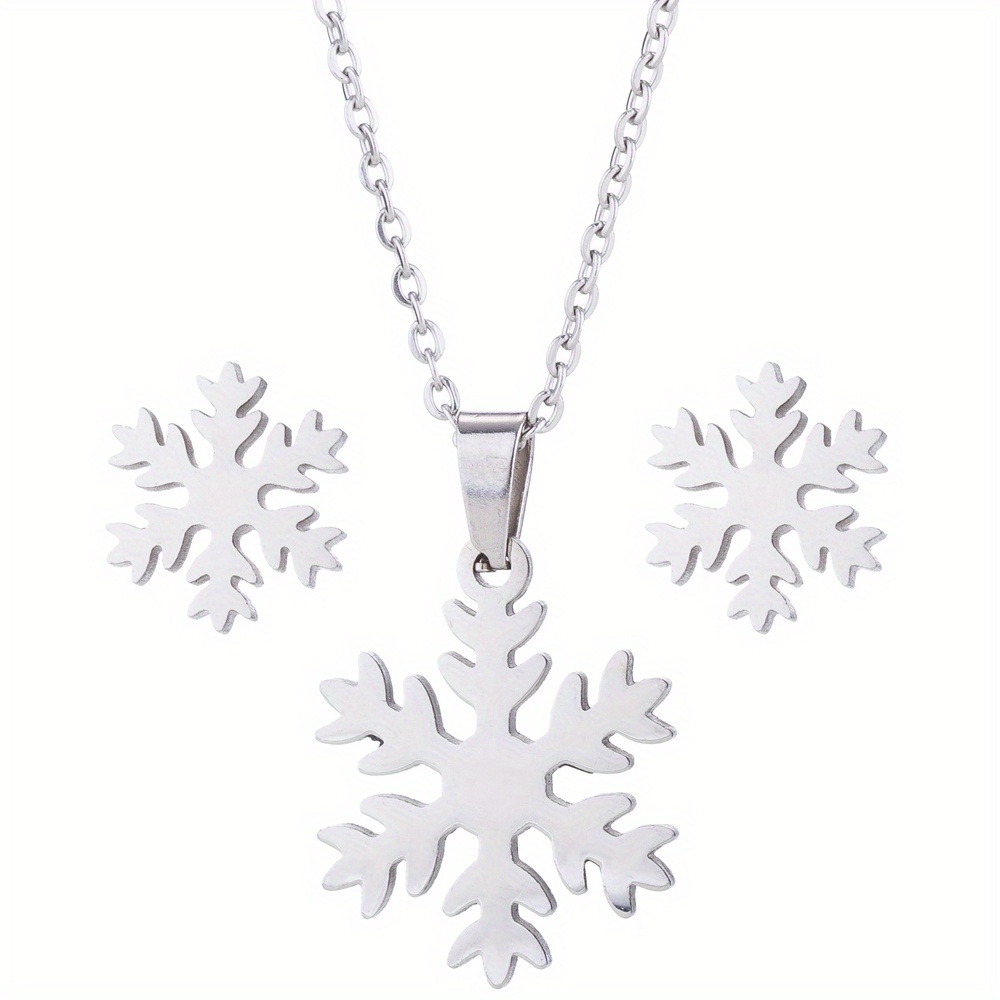 Stainless Steel Monstera Pendant Necklace Set